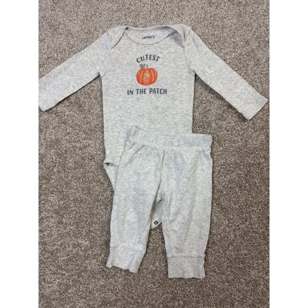 Carters Just One You Baby Gray Pumpkin Bodysuit and Pants Set 6M